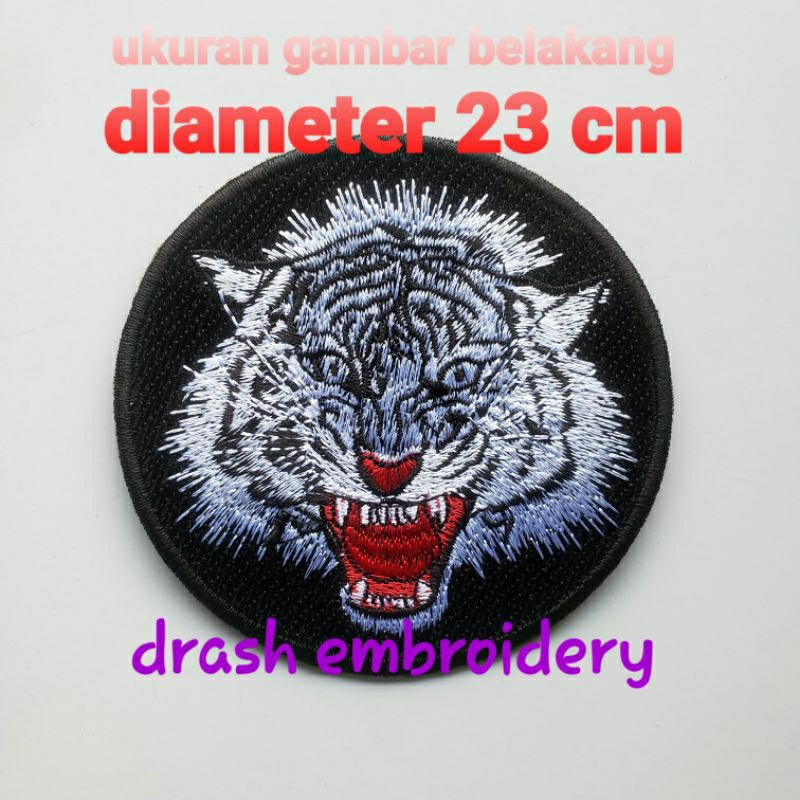 emblem bordir macan putih besar diameter 23 cm