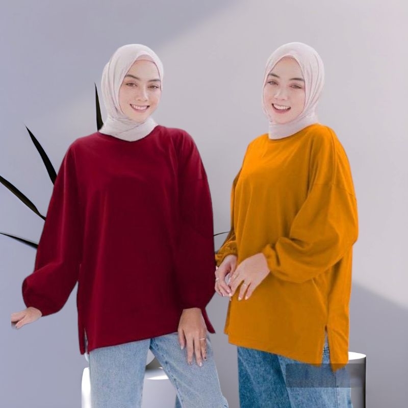 Kaos Polos Oversize Lengan panjang Ld130 Oblong Jumbo Babytery Hijab Kekinian Muslimah Cod