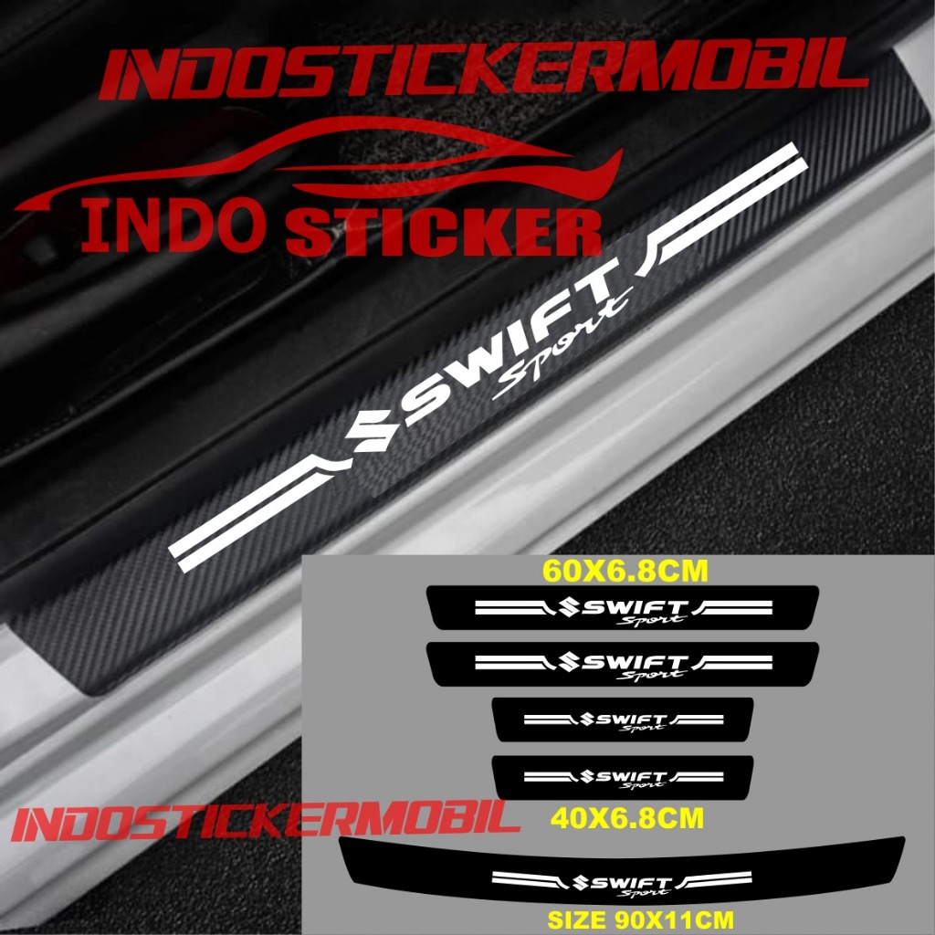 (COD) 5pcs Sticker sill plate carbon 3d mobil swift sport sticker karbon 3d pelindung pijakan bumper