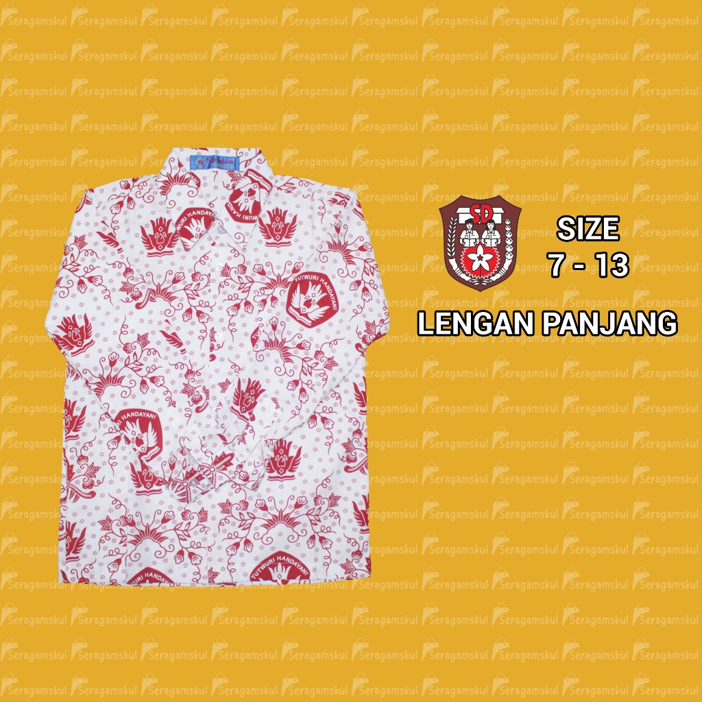 BAJU KEMEJA BATIK MERAH PUTIH SD LENGAN PANJANG MERK SERAGAM