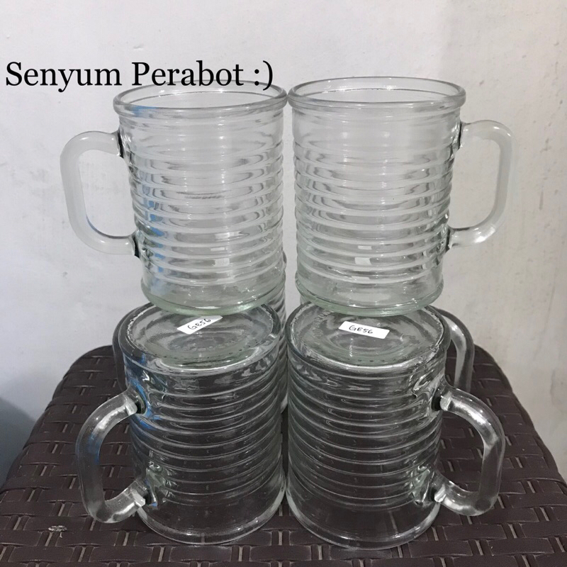 Gelas Kaca Motif Bergelombang Tinggi 9cm [Dijual Per 6pcs / Setengah Lusin] (Free Kotak & Bubble wra