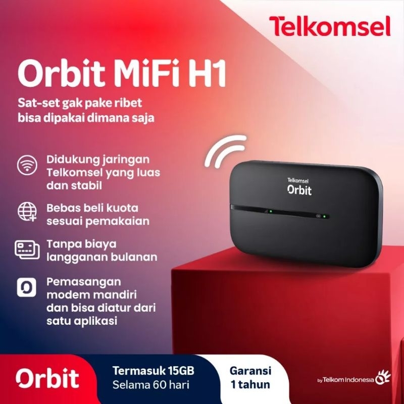 Orbit Telkomsel H1 E5576-325 25GB 30 hari 4G LTE Modem Wifi Wireless Tanpa Kabel Pocket Size Ukuran 