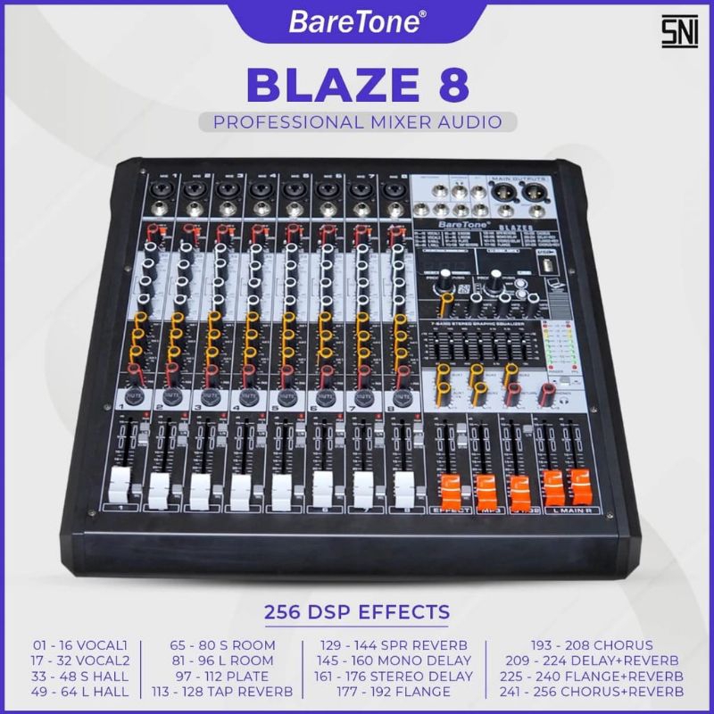 BARETONE - Mixer audio baretone blaze 8 professional 8 channel original