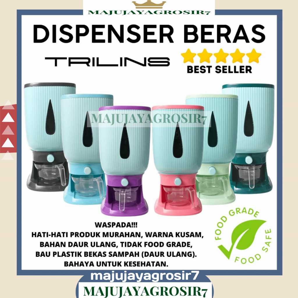 DISPENSER BERAS TRILINS / DISPENSER BERAS OTOMATIS FOOD GRADE / TEMPAT PENYIMPANAN BERAS / WADAH KAC