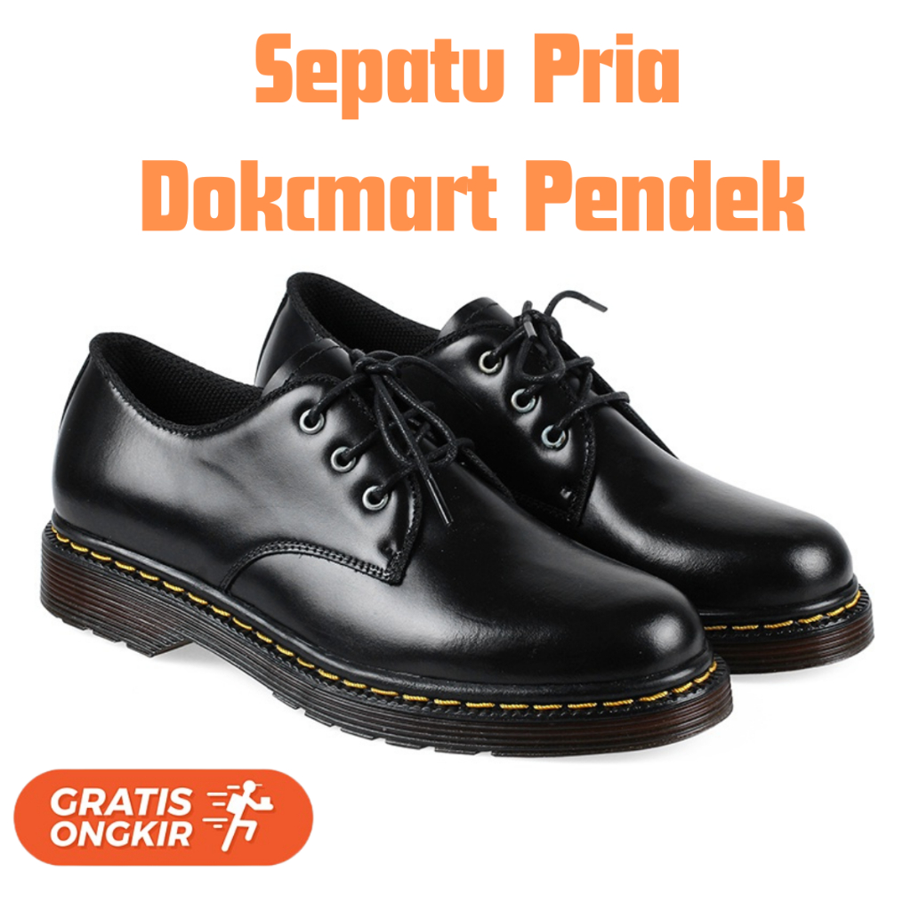 Sepatu.Sniker.Bandung - COD Sepatu Docmart Pria Low Boots Hitam Kulit Sintetis Anti Selip