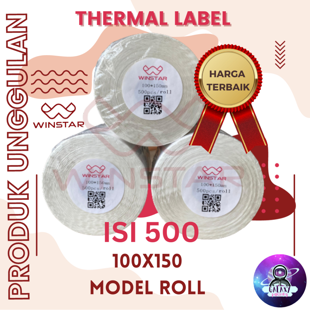 

THERMAL LABEL 100x150 500pcs MODEL ROLL BARCODE UKURAN A6