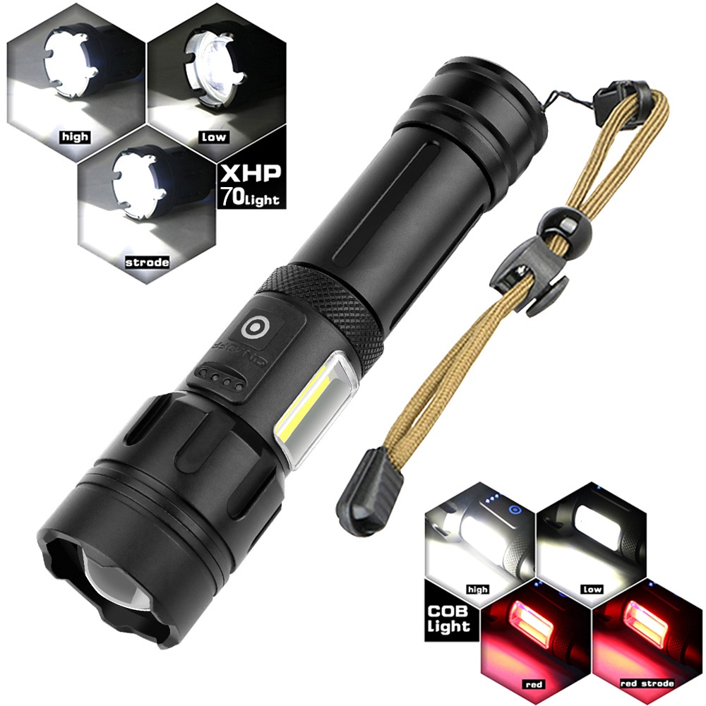 Senter LED XHP70/XHP160 Super Terang 3800 Lumens Flashlight USB Rechargeable LED COB Senter Taktis C