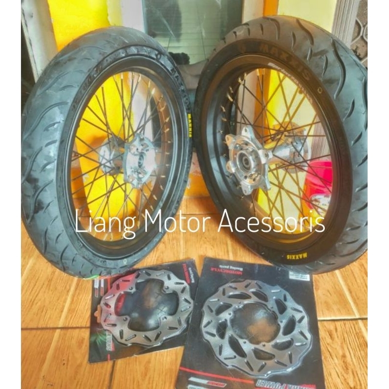 Wheelset Velg SuperMoto Ring 17 Tapak Lebar - Honda CRF 150 L. Komplit Fullset