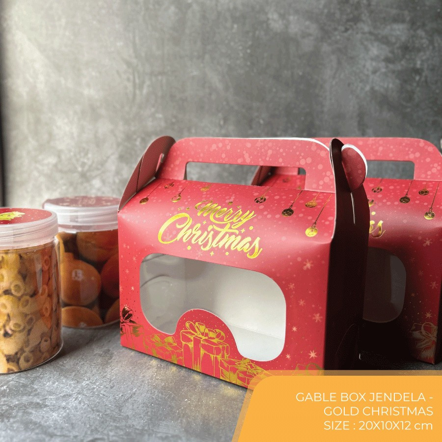 

10 PCS Gable Box Natal Premium Kotak Kue Edisi Natal Merry Christmast ukuran 20x10x12 cm Gable Box Jendela Mika Isi 2 Toples Jar