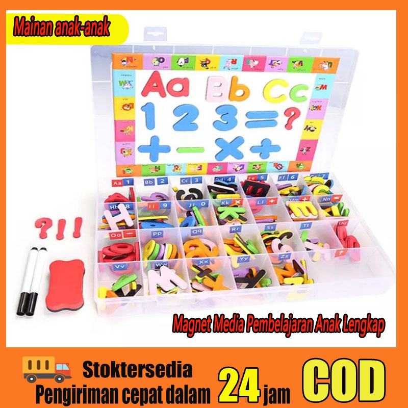 magnet letters 208 pcs terlengkap huruf &amp; angka terbaru / eva foam movable alphabet magnets letter / media belajar anak terlengkap magnet