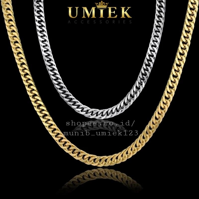 Kalung Pria Wanita Titanium Rantai silver perak putih panjang Emas Gold Kuning asli rante cowok cewe