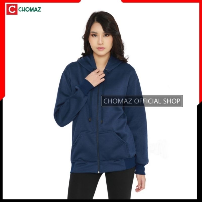 Sweater Hoodie Resleting Polos Jaket Zipper Fleece Navy Pria Wanita L XL XXL Chomaz