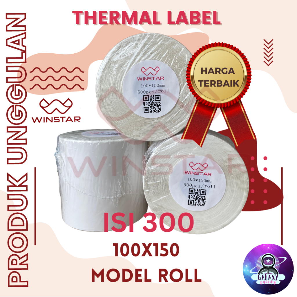 

LABEL STICKER THERMAL 100x150 ISI 300 LEMBAR BARCODE UKURAN A6