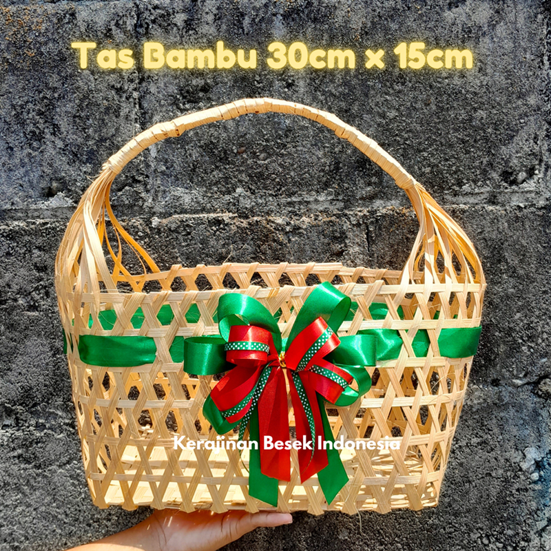 

TAS SOUVENIR NATAL FREE PITA Tas belanja 30cm x 15 natural hias pita Goodie bag hampers Christmas gift Bingkisan natal