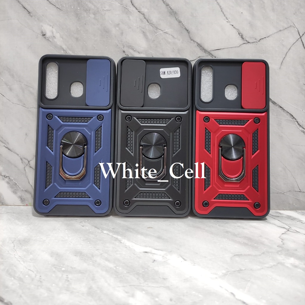 Case Armor Transformer Slide + Ring Samsung A20 A30 A20s A22 4G A22 5G M32 M22 - White_Cell