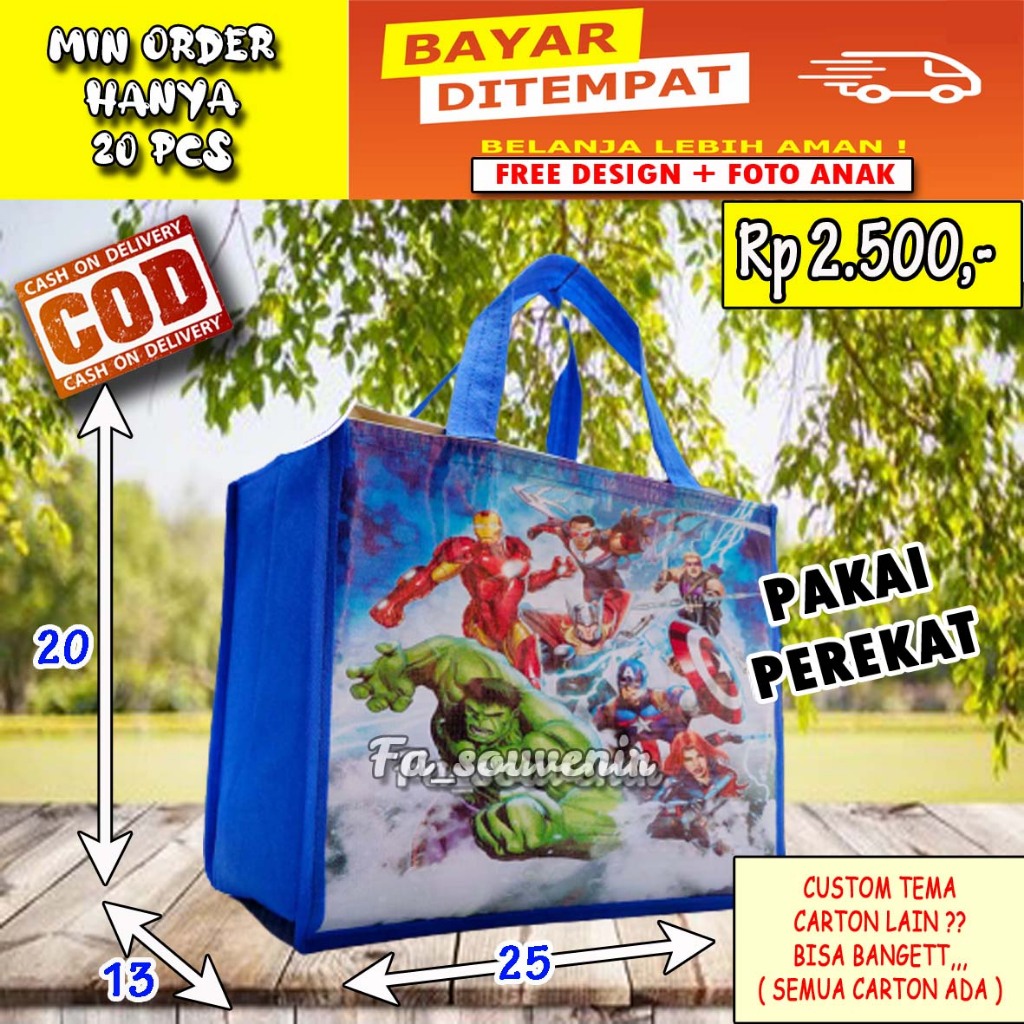 

Avanggers Marvel Tas Ready Stock Dan Custom Bisa Pakai Foto Anak Bisa COD, Muat Box KFC dan Bento