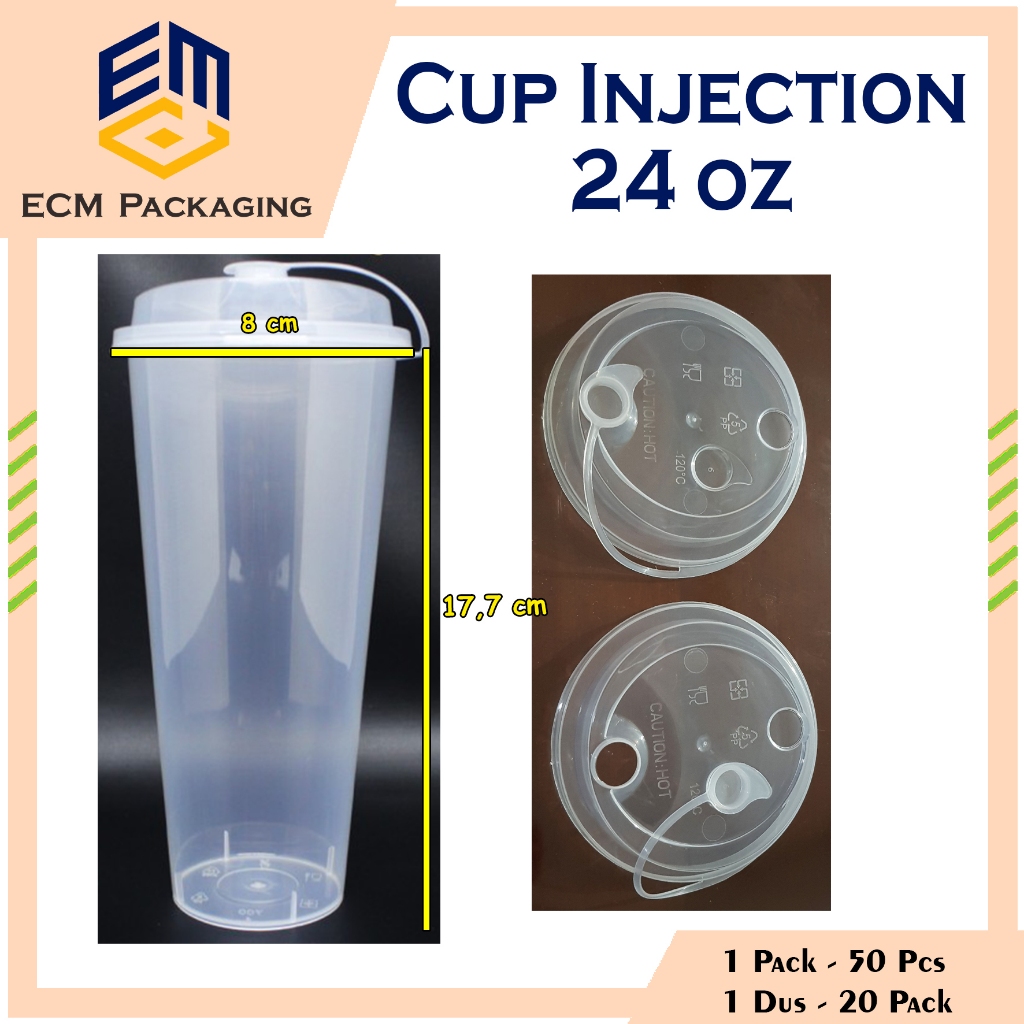 Cup Injection  24oz + LID (Tutup) + Stopper BAHAN TEBAL (25pcs)