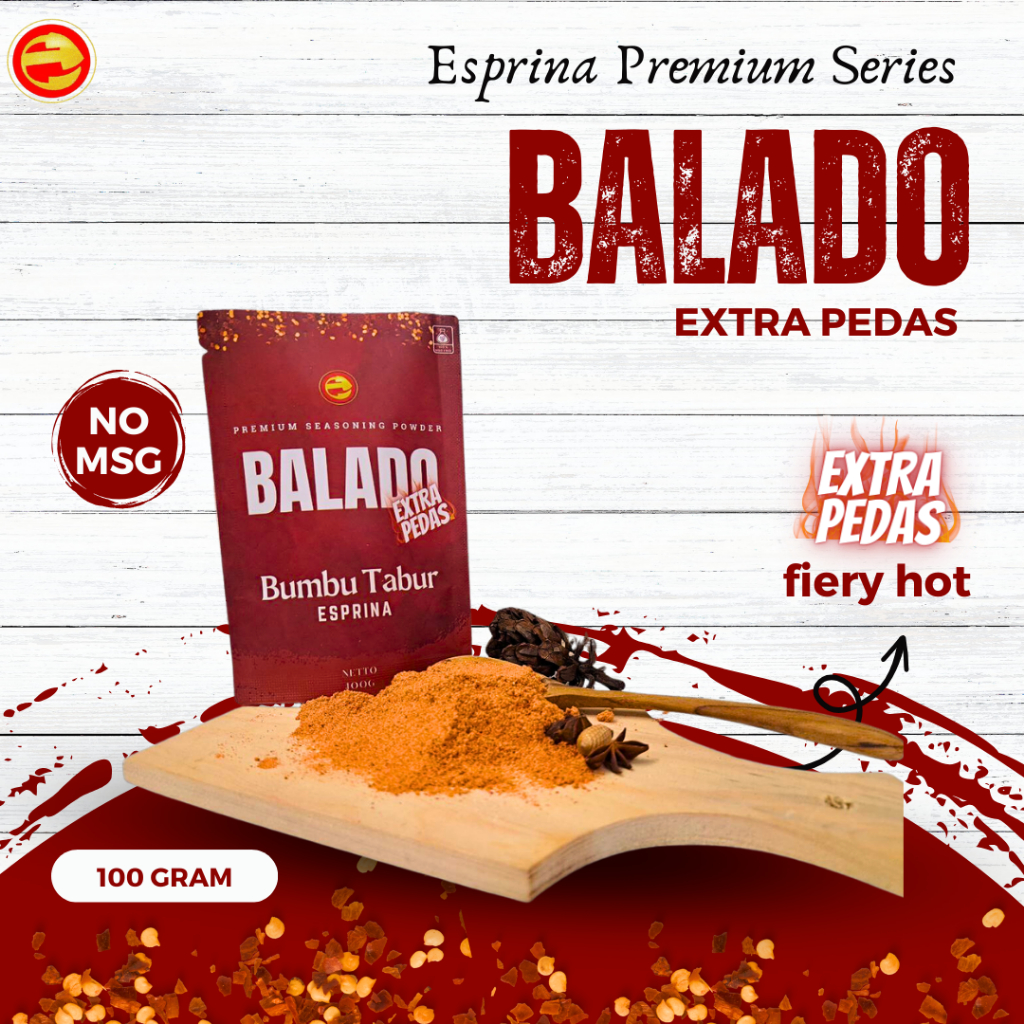 

Bumbu Tabur Non MSG - Balado Extra Pedas - Rasa Balado Extra Pedas - Seasoning Powder | Esprina Premium