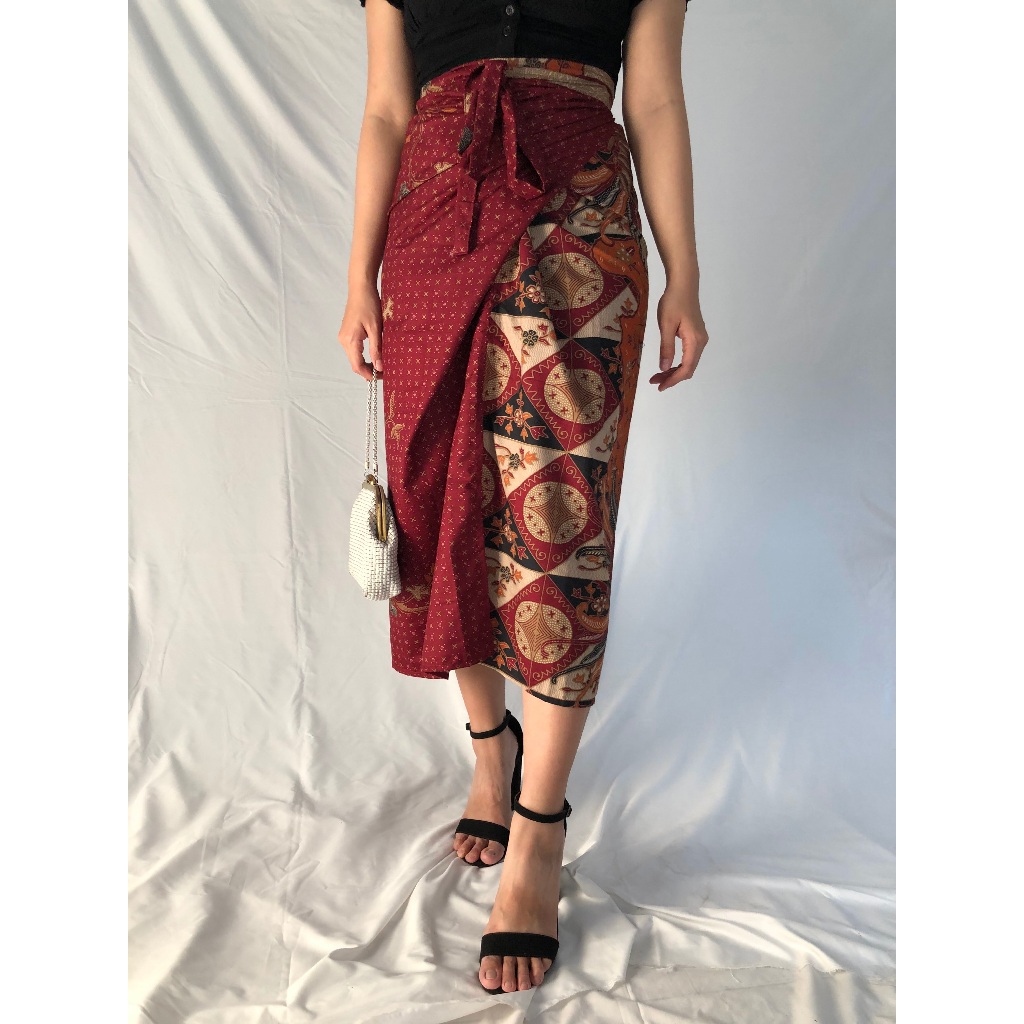 LEIA - Rok Batik Lilit / Bawahan Kain Batik Lilit Casual / Graduation / Kondangan (red / merah)