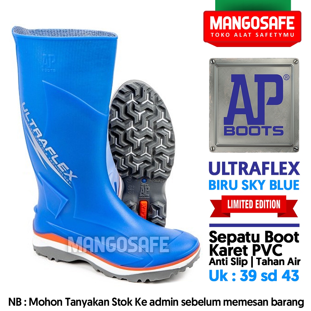 [Limited Edition] Sepatu Boots Karet AP Boots 2018 Ultraflex Biru/ APBoots Sepatu Boot Hujan Anti Ai