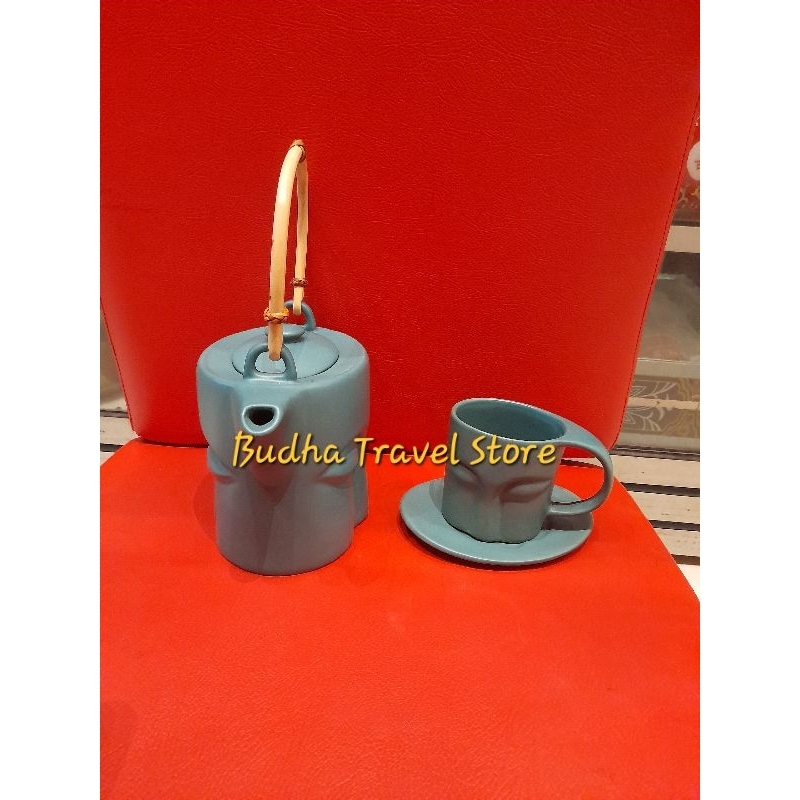 Teko Motif Buddha & Cangkir Budha Tea Pot Cup Buddha Face Elegant