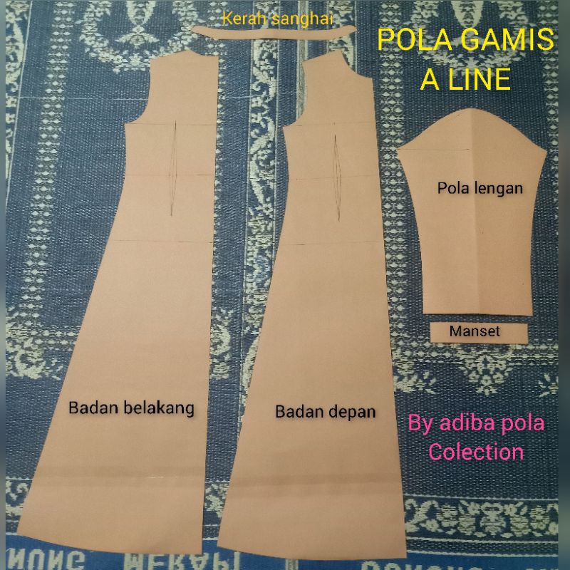 pola gamis A line dewasa kerah sanghai