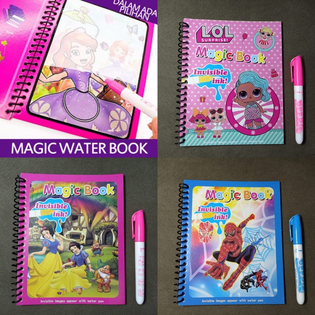 

Buku Viral Magic Water Book Buku Mewarnai dengan air / Water Drawing book / mainan edukasi bergambar 11