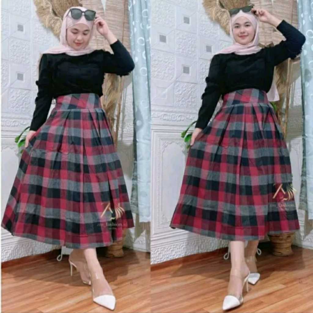 ROK MIDI 7/8 / ROK MIDI KOREAN STYLE / ROK FLANEL KOTAK
