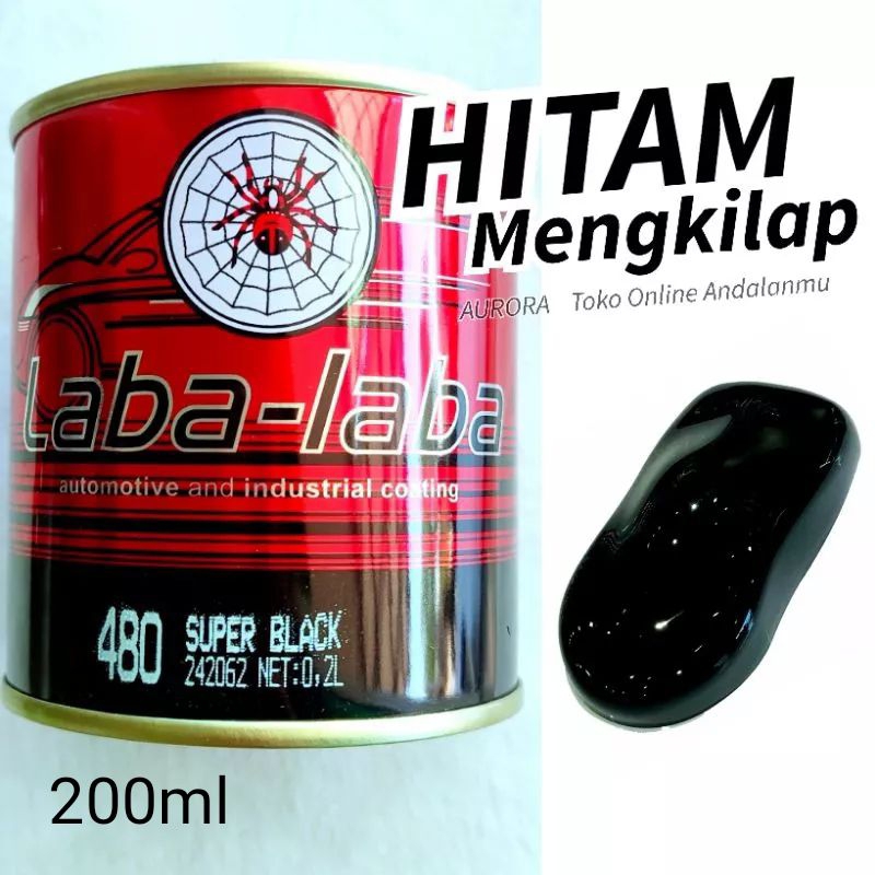 Cat Laba-Laba 480 Super Black 200ml Hitam Super Mengkilap Hitam Glossy Duco Duko