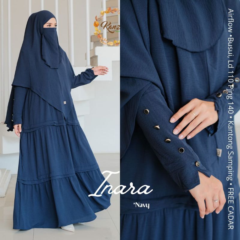 Set gamis abaya lengan kancing cadar syar'i model inara ori kanza
