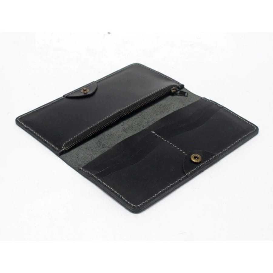 Dompet Panjang Hitam Pria Wanita Kulit Asli - Dompet Ponsel Kulit Asli Garut