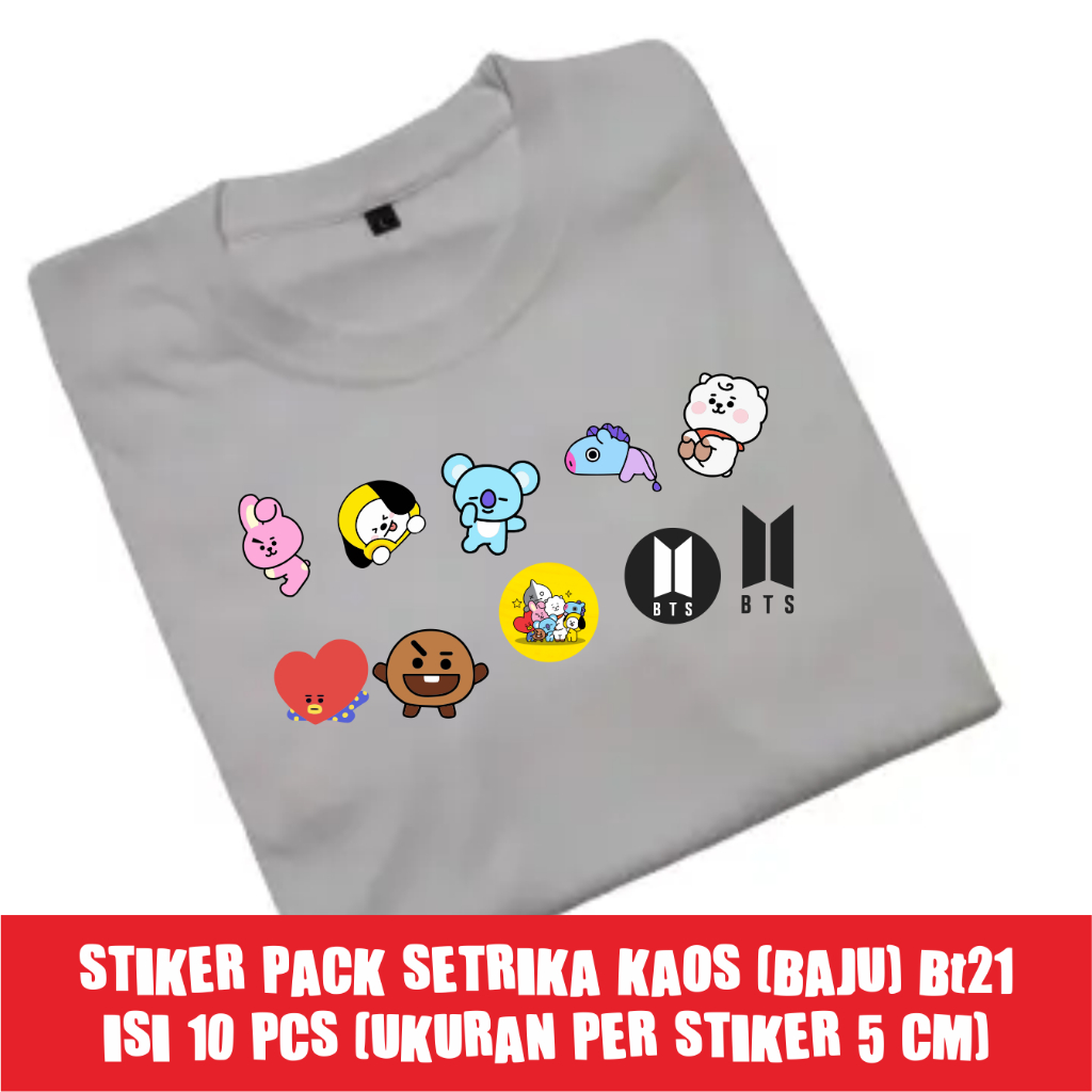 

Stiker Pack Setrika Kaos/Baju BTS/BT21 Isi 10 PCS/Stiker Kain BT21