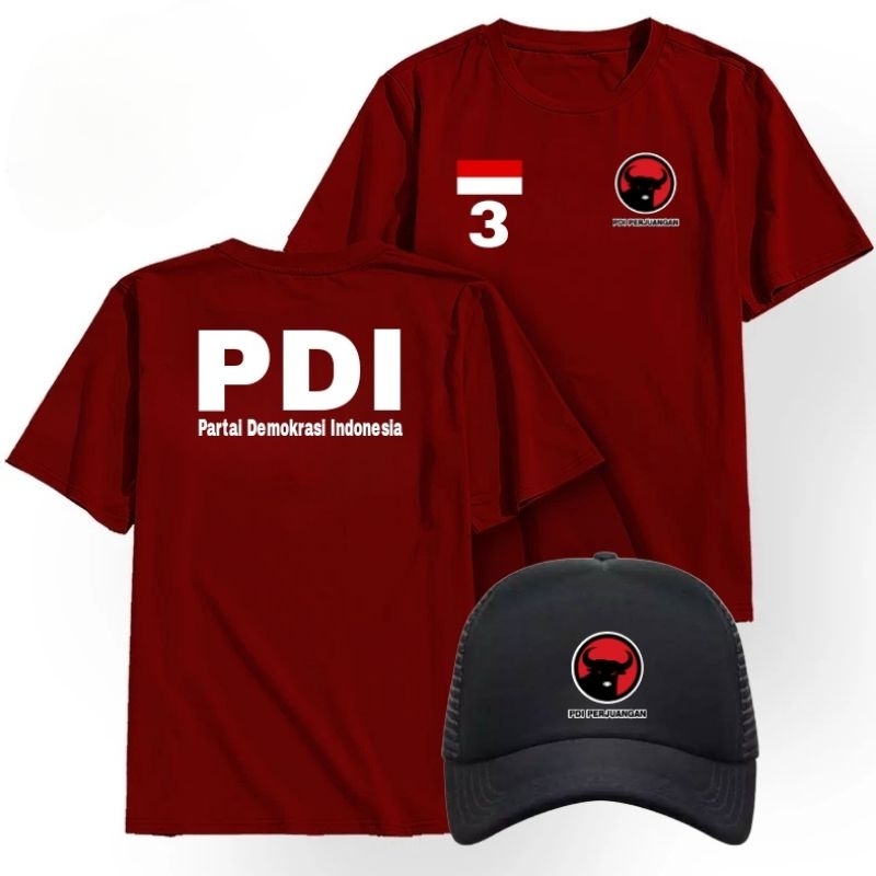 KAOS PARTAI PDI PERJUANGAN BONUS TOPI || BAJU PARTAI PDI