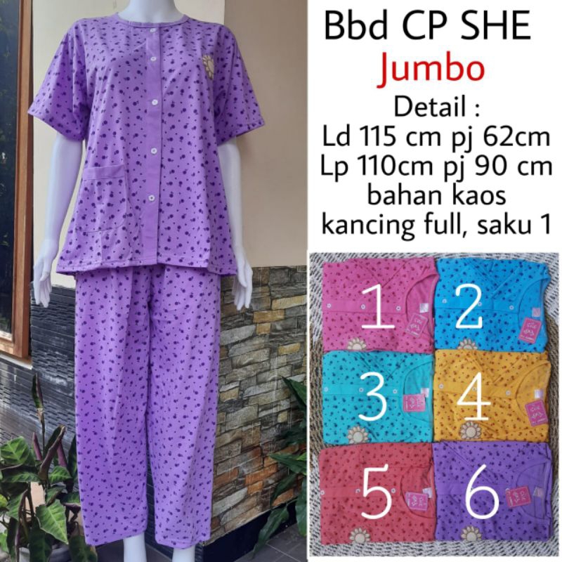 Babydoll Kaos CP jumbo full kancing busui wanita dewasa