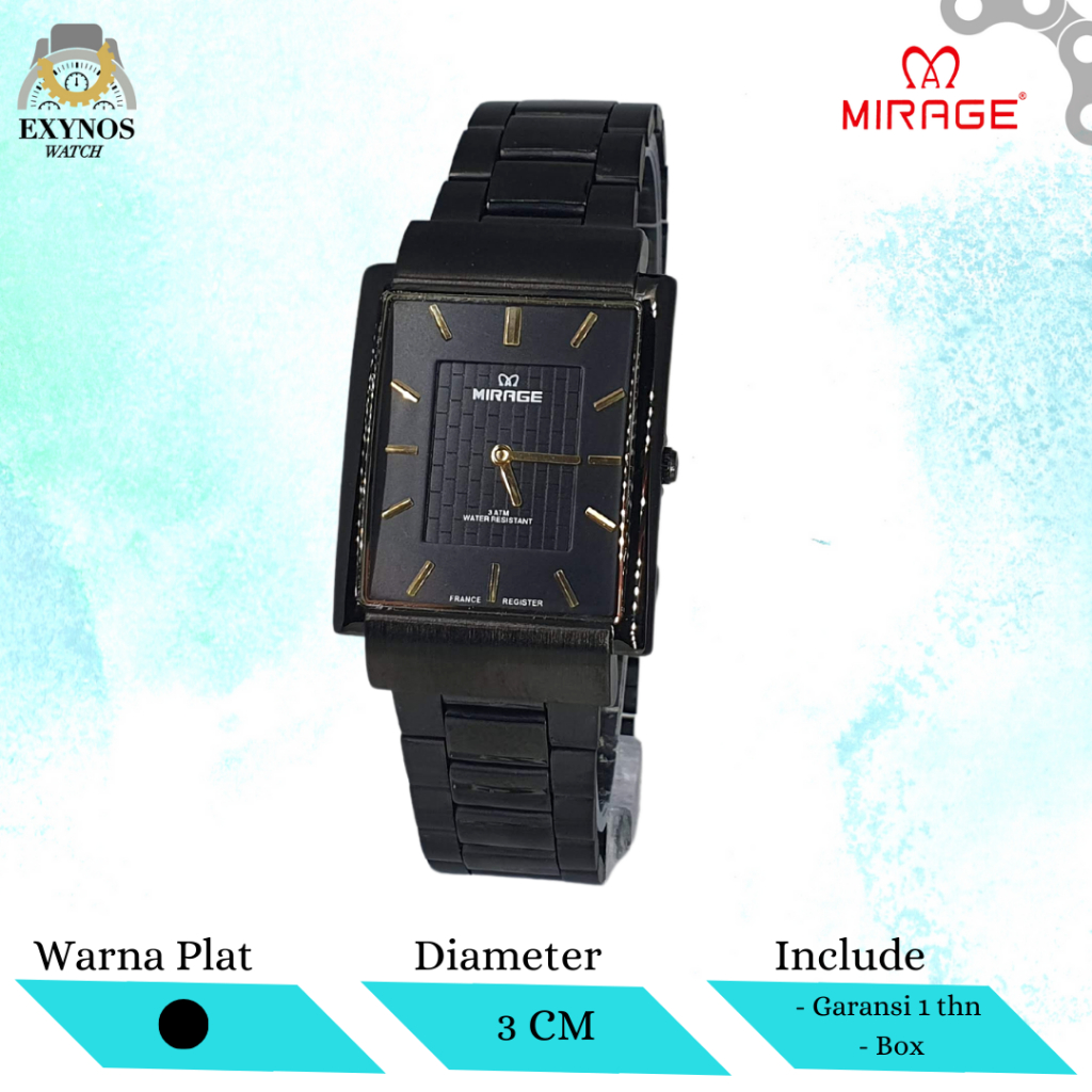 JAM TANGAN PRIA WANITA MIRAGE ORIGINAL BSP HITAM WATER RESISTANT BERGARANSI RANTAI STAINLESS