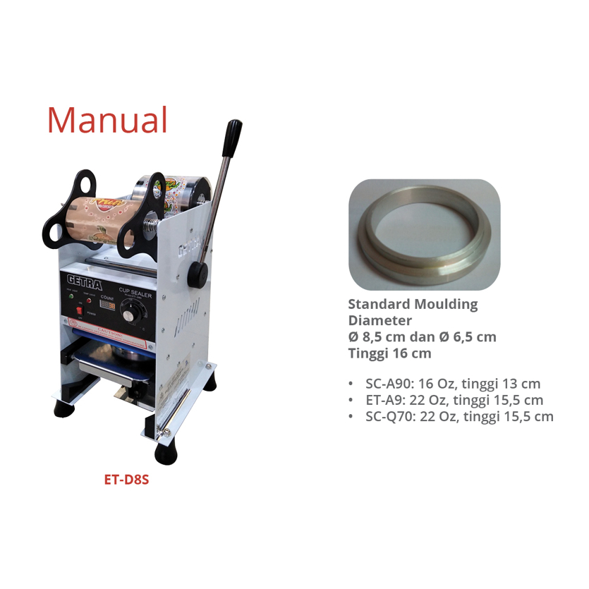 Getra ET-D8S Manual Cup Sealer Garansi Resmi - Mesin Penyegel Gelas Plastik - Mesin Press Gelas Bubb