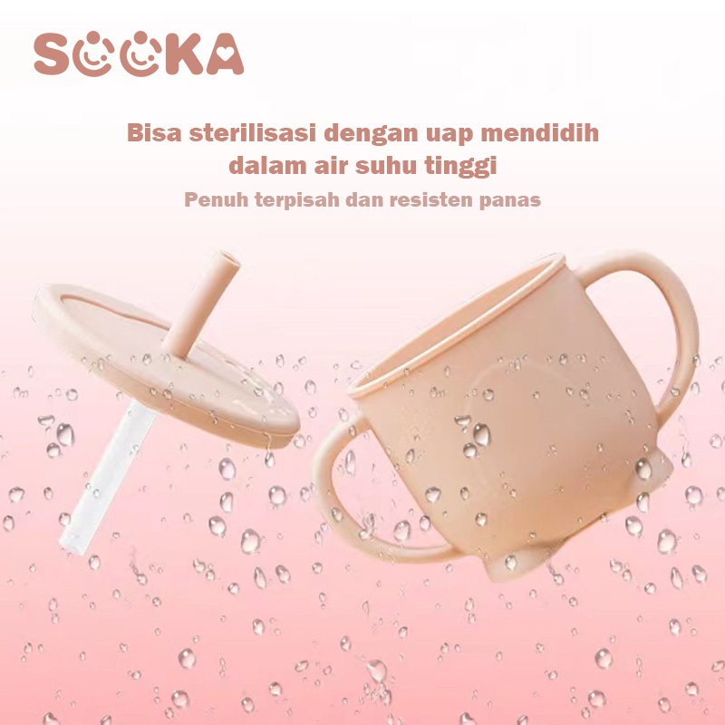 Select x Sooka Gelas bayi silikon dengan sedotan - Gelas silikon dengan sedotan dan motif kartun, anti jatuh dan dapat menempel di meja, gelas bayi yang dapat menjaga suhu tetap awet SK-ECA1090