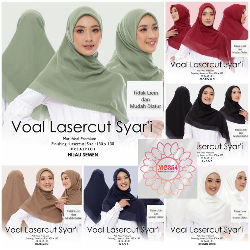 Terbaru Hijab Voal Polos Jumbo Syari 130 x 130 Premium Segiempat LaserCut