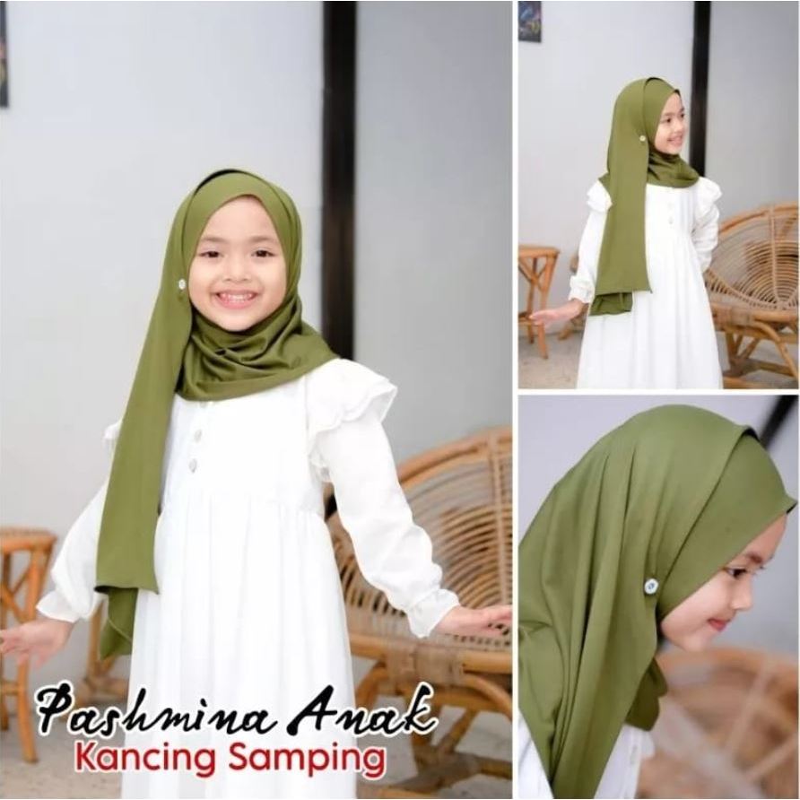 Hijab Pashmina anak model kancing bahan jersey