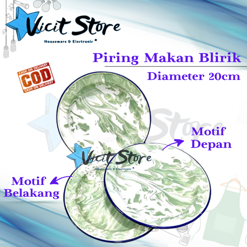 Paket 6pcs Piring Enamel Blirik Jadul / Piring Seng Blirik Jadul Diameter 20cm