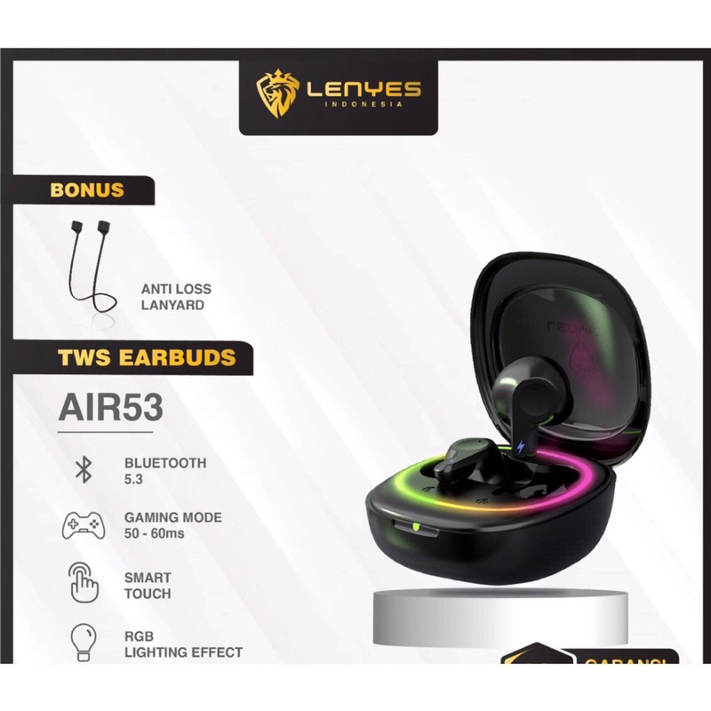 LENYES AIR 53 TWS Earphone RGB Light Wireless Bluetooth 5.3 Headset Hifi Stereo 50ms Low Latency