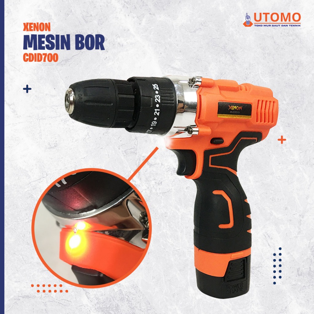 MESIN BOR BETON CAS BATERAI CORDLESS IMPACT DRILL 14.4 V XENON CDID 700