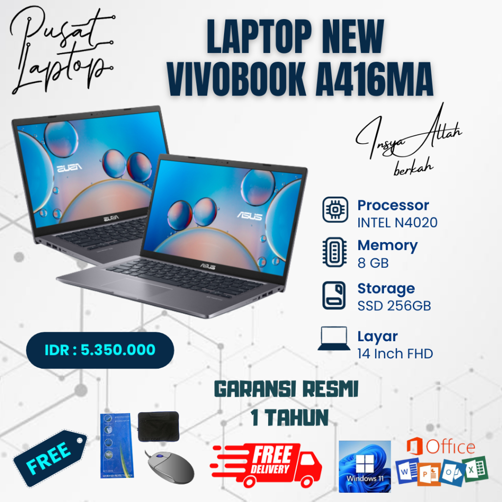 LAPTOP NEW ASUS VIVOBOOK A416MA | INTEL N4020 | SSD 256GB | RAM 8GB