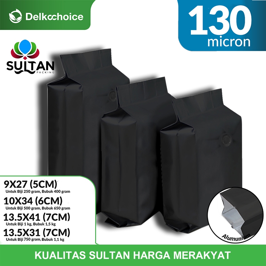 ALUMUNIUM BAG GUSSET VALVE BLACK CENTRAL SEALING - KEMASAN ALUMUNIUM