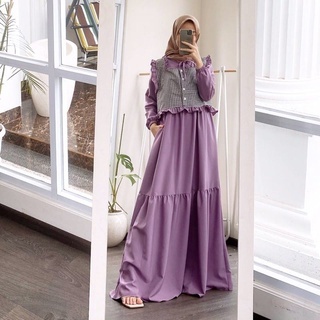Gamis Wanita Rompi Terpisah Kotak-Kotak Daisha Dress Remaja Kekinian