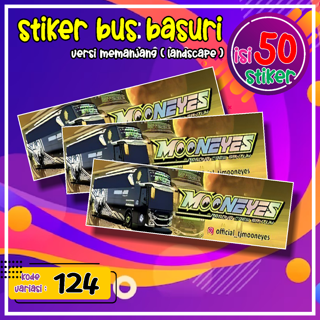 isi 50 stiker bus mooneyes [124] versi panjang warna cerah kuat tidak luntur [vynil laminasi glossy/