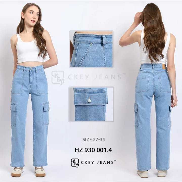 Ckey Jeans Cargo Wanita Hiigh waist