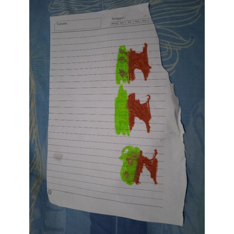 

Hasil mewarnai kertas bolak balik