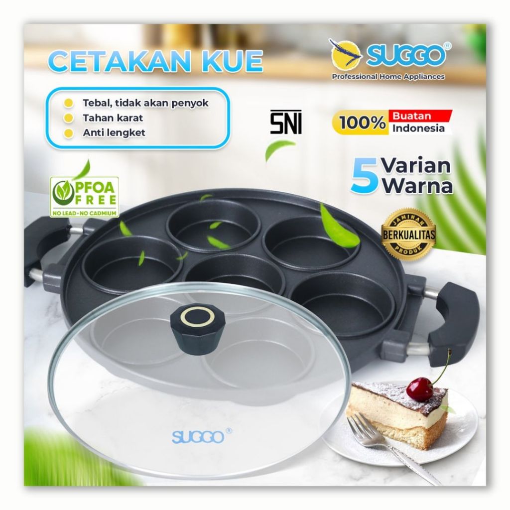 SUGGO Cetakan Kue Lumpur 7 Lubang Cake Pan Loyang Kue Apem Martabak Mini Teflon Anti Lengket Tahan G