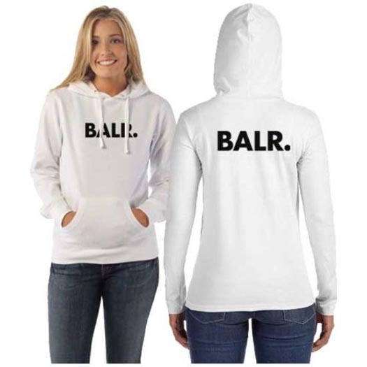 BALR Hoodie B.A.L. R Hoodie Jumper Bahan Cotton Fleece | New White Hoodie Pullover 2 Sides Printed